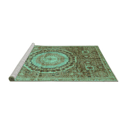 Sideview of Machine Washable Abstract Turquoise Modern Area Rugs, wshabs3631turq