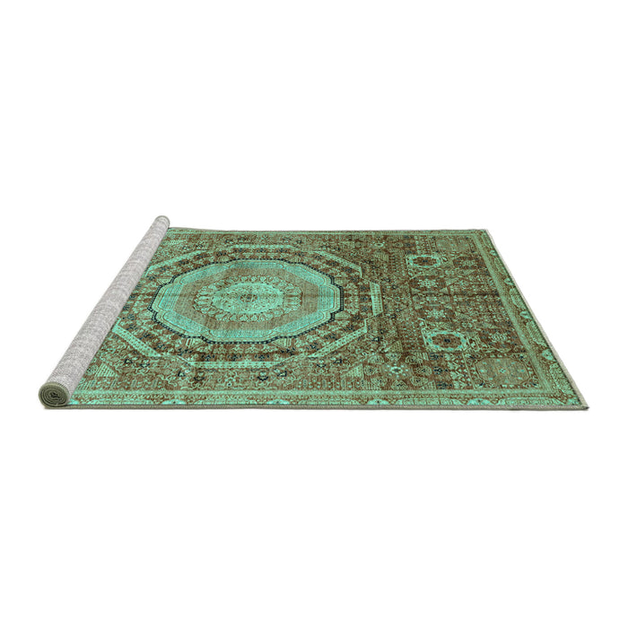 Sideview of Machine Washable Abstract Turquoise Modern Area Rugs, wshabs3631turq