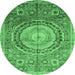 Round Machine Washable Abstract Emerald Green Modern Area Rugs, wshabs3631emgrn