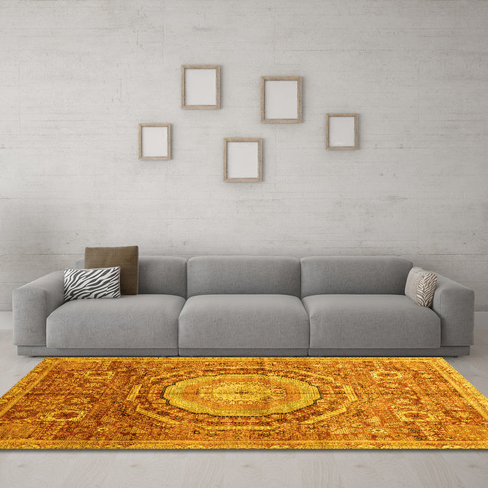 Machine Washable Abstract Yellow Modern Rug in a Living Room, wshabs3631yw