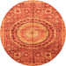 Round Machine Washable Abstract Orange Modern Area Rugs, wshabs3631org