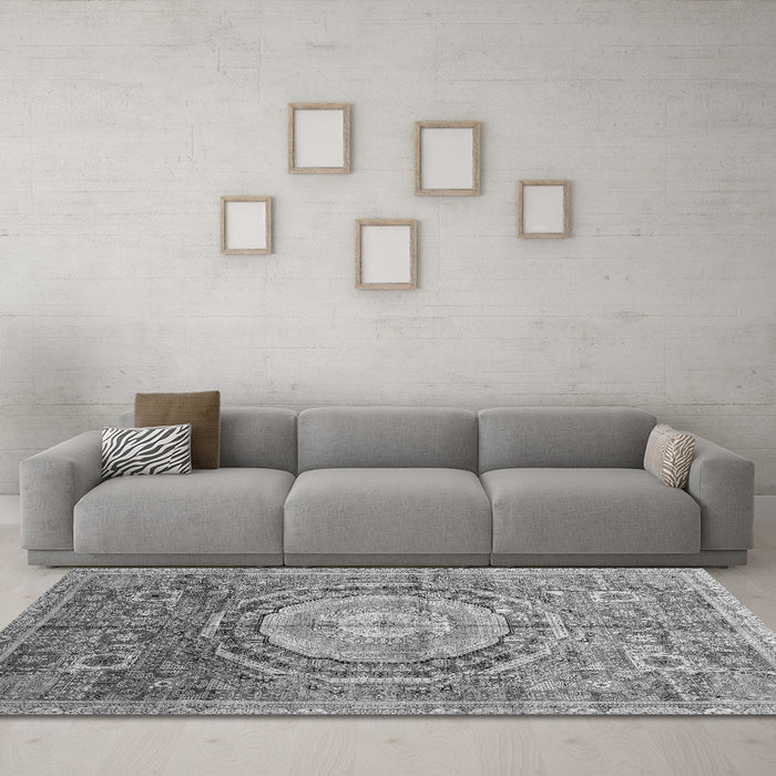 Machine Washable Abstract Gray Modern Rug in a Living Room,, wshabs3631gry