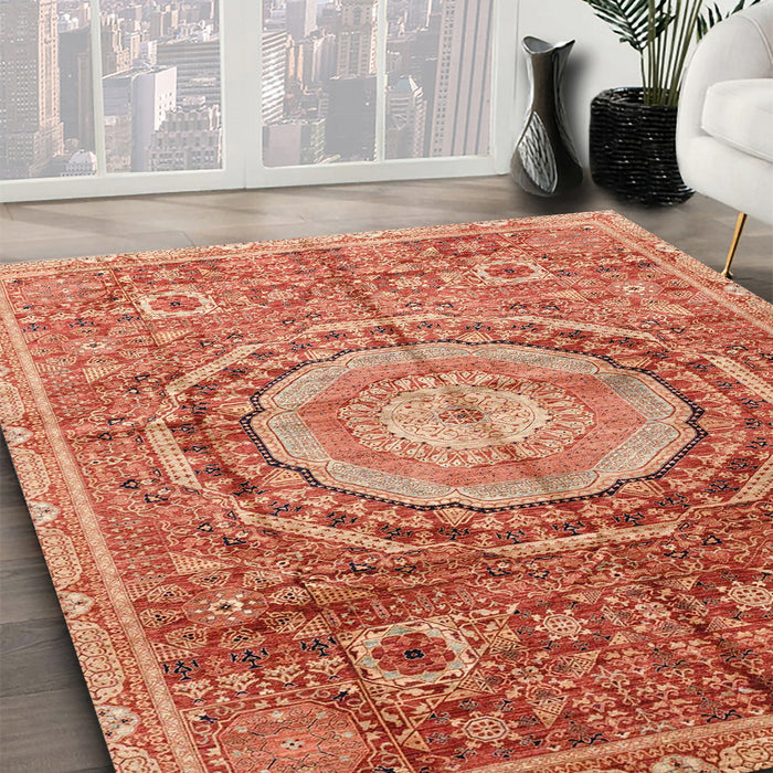 Machine Washable Abstract Red Rug in a Family Room, wshabs3631