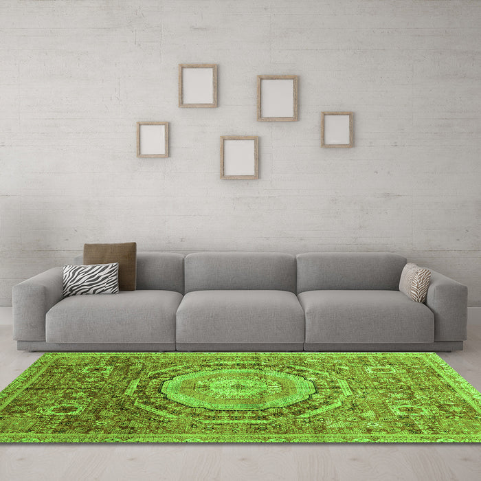Machine Washable Abstract Green Modern Area Rugs in a Living Room,, wshabs3631grn