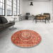 Round Machine Washable Abstract Red Rug in a Office, wshabs3631