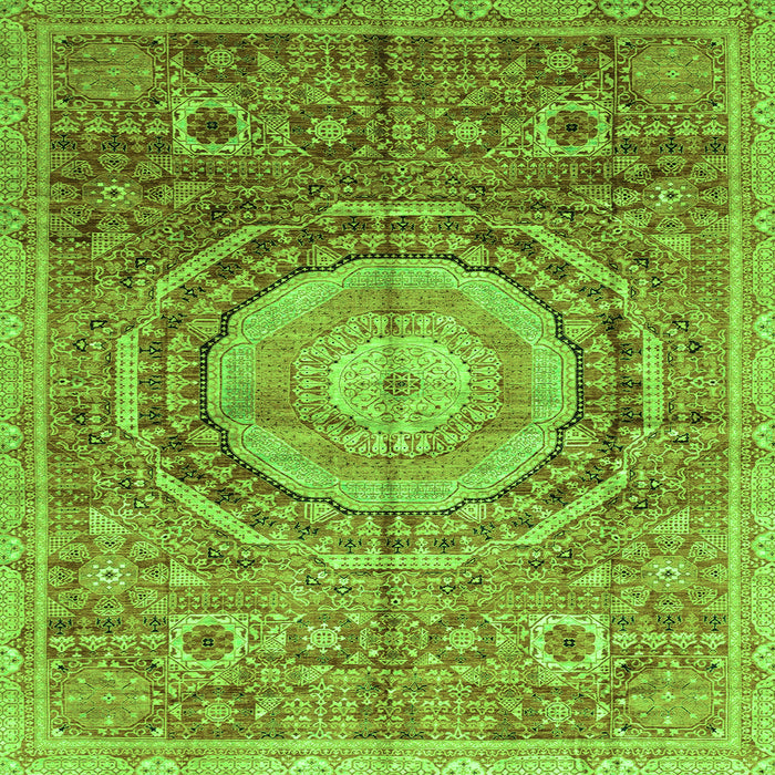 Square Machine Washable Abstract Green Modern Area Rugs, wshabs3631grn