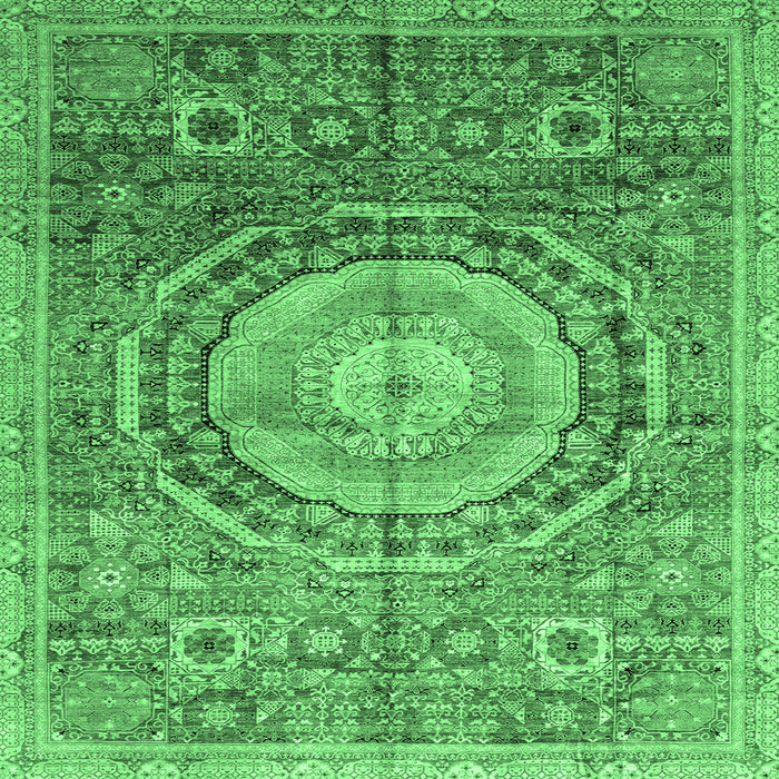 Square Machine Washable Abstract Emerald Green Modern Area Rugs, wshabs3631emgrn