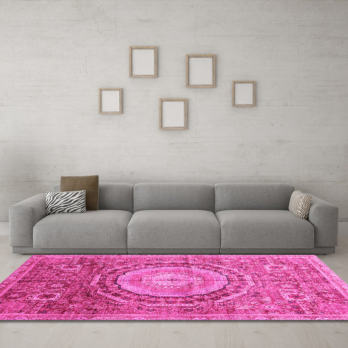 Machine Washable Abstract Pink Modern Rug in a Living Room, wshabs3631pnk