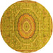 Round Abstract Yellow Modern Rug, abs3632yw