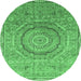 Round Machine Washable Abstract Emerald Green Modern Area Rugs, wshabs3632emgrn