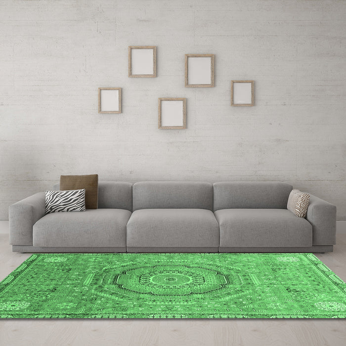 Machine Washable Abstract Emerald Green Modern Area Rugs in a Living Room,, wshabs3632emgrn