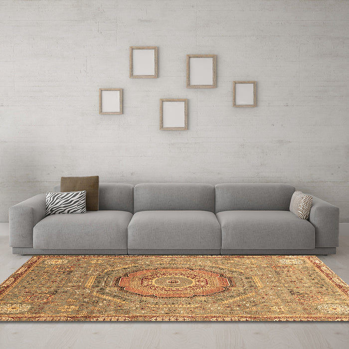 Machine Washable Abstract Brown Modern Rug in a Living Room,, wshabs3632brn