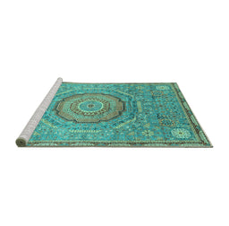 Sideview of Machine Washable Abstract Turquoise Modern Area Rugs, wshabs3632turq