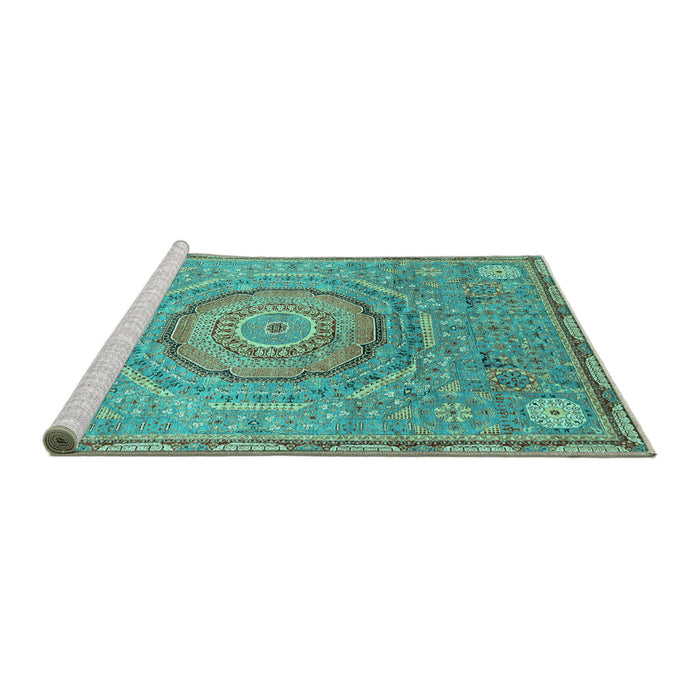 Sideview of Machine Washable Abstract Turquoise Modern Area Rugs, wshabs3632turq