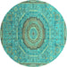 Round Abstract Turquoise Modern Rug, abs3632turq