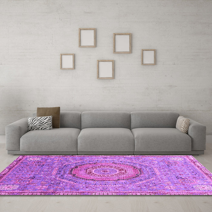 Machine Washable Abstract Purple Modern Area Rugs in a Living Room, wshabs3632pur