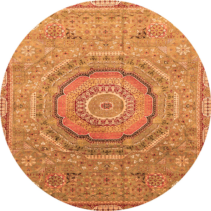 Round Machine Washable Abstract Orange Modern Area Rugs, wshabs3632org