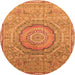 Round Machine Washable Abstract Orange Modern Area Rugs, wshabs3632org