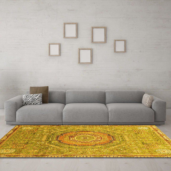 Machine Washable Abstract Yellow Modern Rug in a Living Room, wshabs3632yw