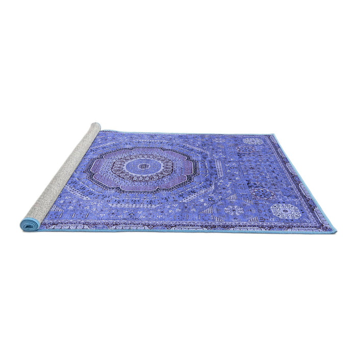 Sideview of Machine Washable Abstract Blue Modern Rug, wshabs3632blu