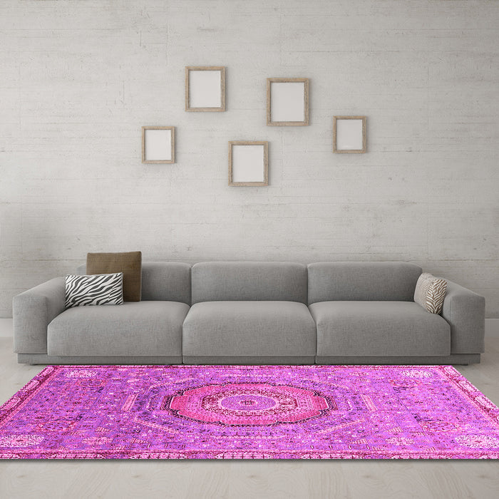 Machine Washable Abstract Pink Modern Rug in a Living Room, wshabs3632pnk
