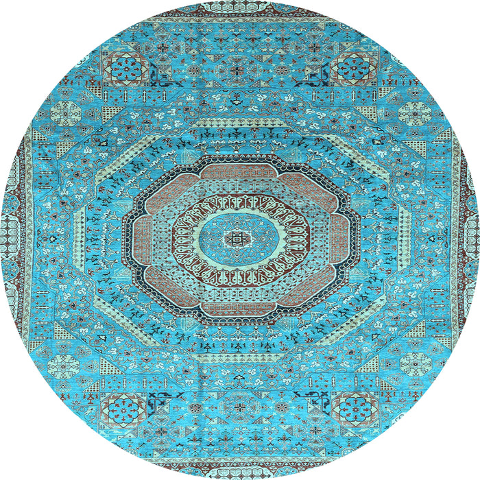 Round Machine Washable Abstract Light Blue Modern Rug, wshabs3632lblu