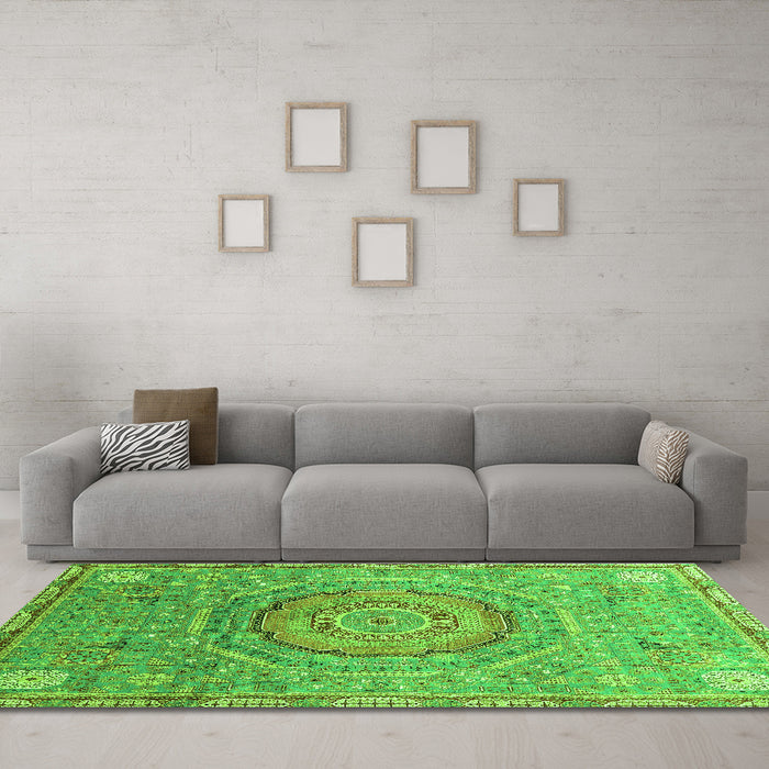 Machine Washable Abstract Green Modern Area Rugs in a Living Room,, wshabs3632grn