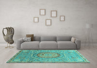 Machine Washable Abstract Turquoise Modern Rug, wshabs3632turq