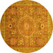 Round Machine Washable Abstract Yellow Modern Rug, wshabs3633yw