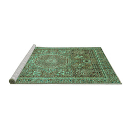 Sideview of Machine Washable Abstract Turquoise Modern Area Rugs, wshabs3633turq
