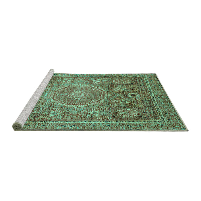 Sideview of Machine Washable Abstract Turquoise Modern Area Rugs, wshabs3633turq