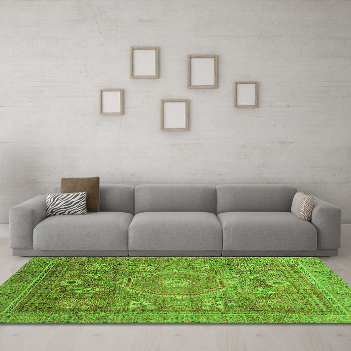 Machine Washable Abstract Green Modern Area Rugs in a Living Room,, wshabs3633grn