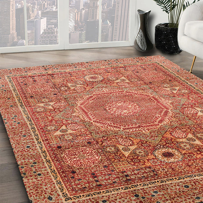 Abstract Red Modern Rug in Family Room, abs3633