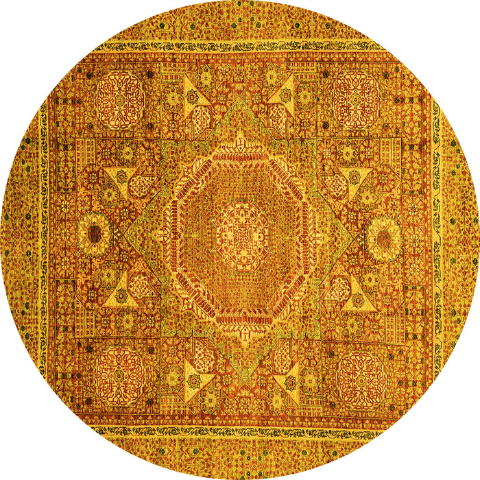 Round Abstract Yellow Modern Rug, abs3633yw