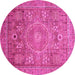 Round Machine Washable Abstract Pink Modern Rug, wshabs3633pnk