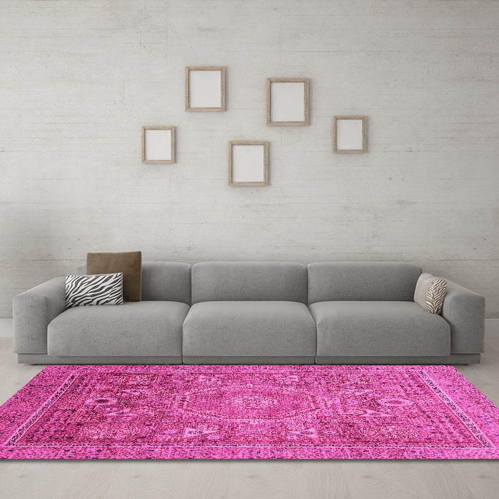 Machine Washable Abstract Pink Modern Rug in a Living Room, wshabs3633pnk