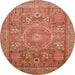 Round Machine Washable Abstract Red Rug, wshabs3633