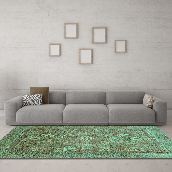 Machine Washable Abstract Turquoise Modern Area Rugs in a Living Room,, wshabs3633turq