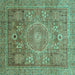 Square Abstract Turquoise Modern Rug, abs3633turq