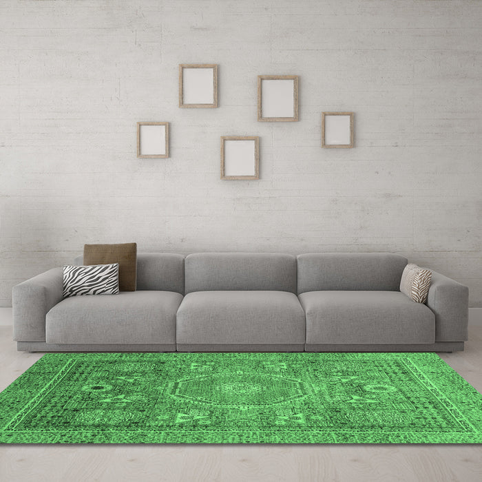 Machine Washable Abstract Emerald Green Modern Area Rugs in a Living Room,, wshabs3633emgrn