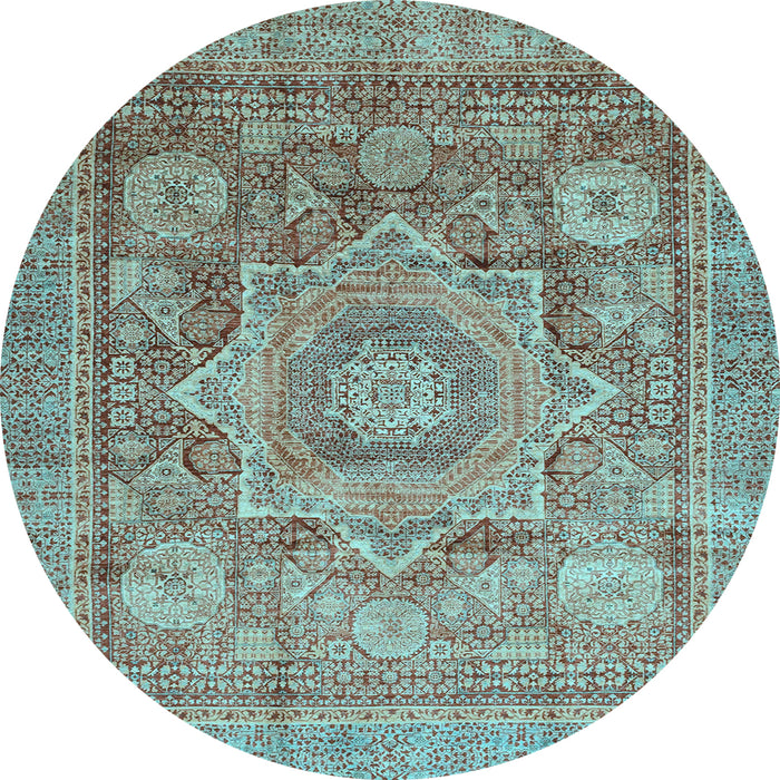 Round Abstract Light Blue Modern Rug, abs3634lblu