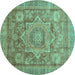 Round Machine Washable Abstract Turquoise Modern Area Rugs, wshabs3634turq