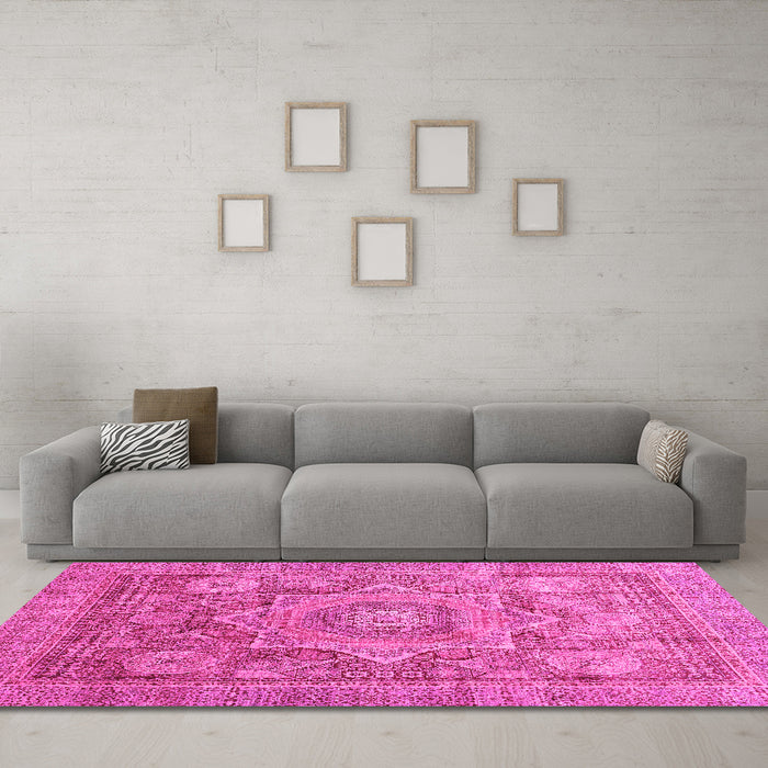 Machine Washable Abstract Pink Modern Rug in a Living Room, wshabs3634pnk