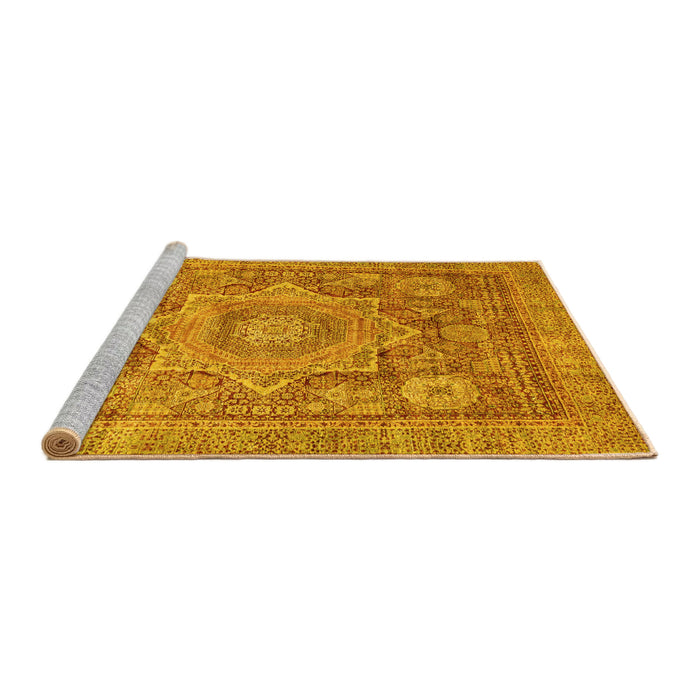 Sideview of Machine Washable Abstract Yellow Modern Rug, wshabs3634yw