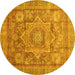 Round Machine Washable Abstract Yellow Modern Rug, wshabs3634yw