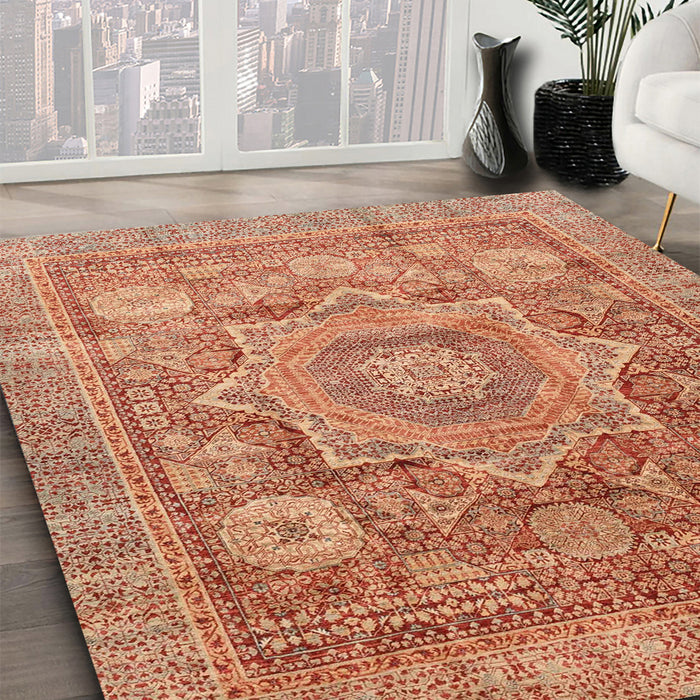 Abstract Red Modern Rug in Family Room, abs3634