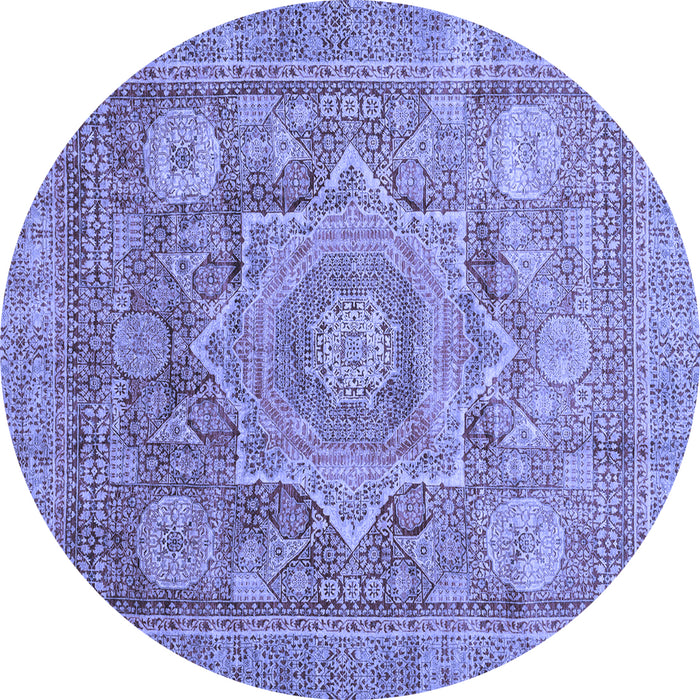 Round Abstract Blue Modern Rug, abs3634blu