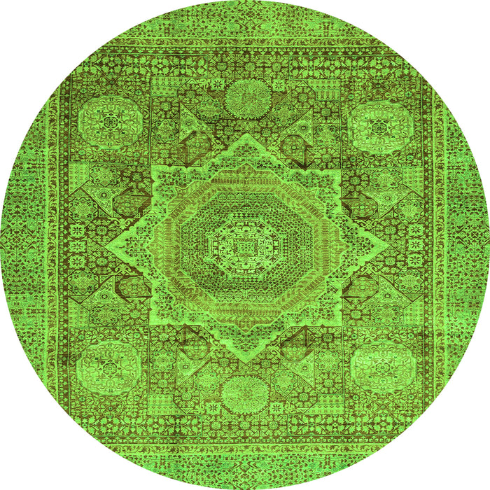 Round Machine Washable Abstract Green Modern Area Rugs, wshabs3634grn