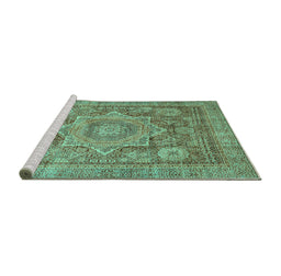 Sideview of Machine Washable Abstract Turquoise Modern Area Rugs, wshabs3634turq