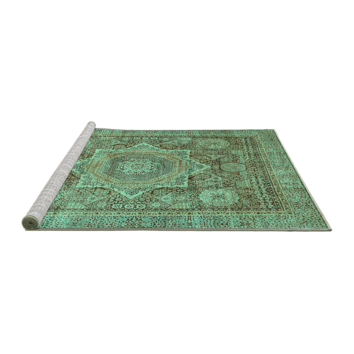Sideview of Machine Washable Abstract Turquoise Modern Area Rugs, wshabs3634turq